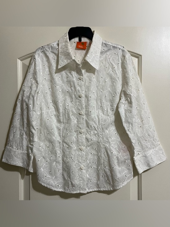 Hearts of Palm Women’s White Button Up Blouse Top Light Airy Spring Summer 6